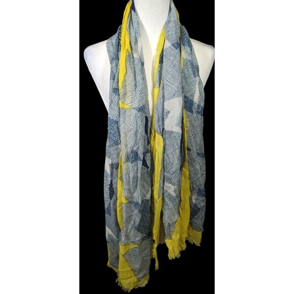 Vintage Diane Von Furstenberg Blue And Yellow Geometric Abstract Scarf - Picture 3 of 12
